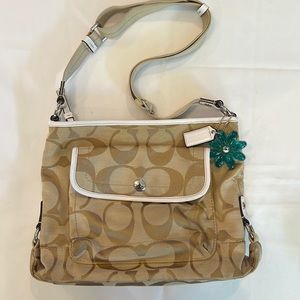 Coach Signature Jacquard Tan White Purse Shoulder/Crossbody